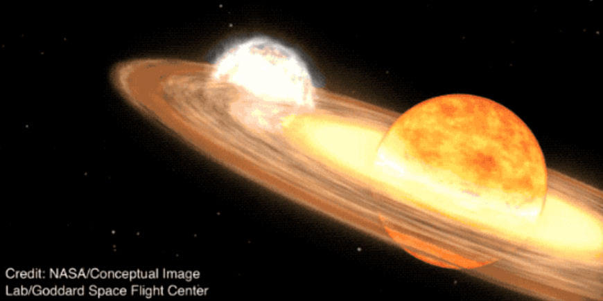 Animazione concettuale della NASA dell'esplosione stellare della nova in T Coronae Borealis